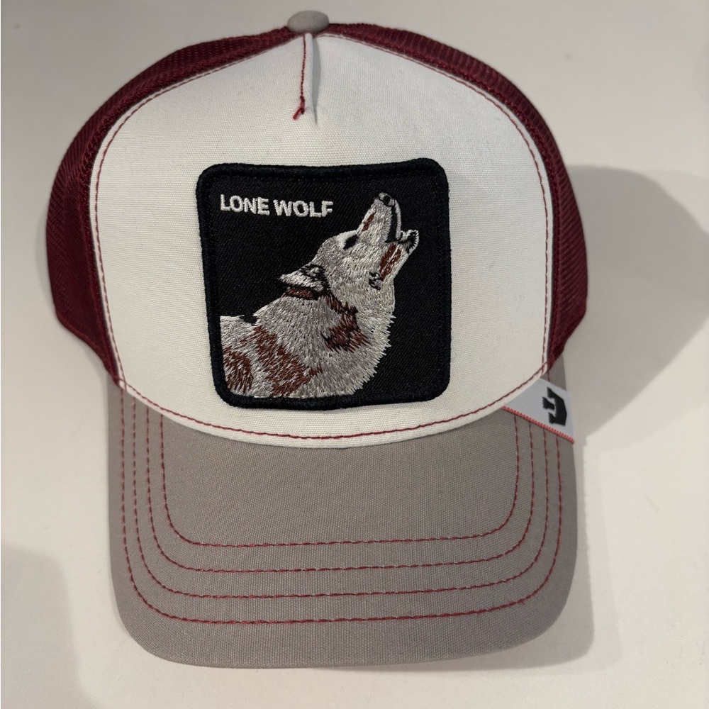Goorin Bros Lone Wolf Trucker Hat - White, Burgundy, Gray